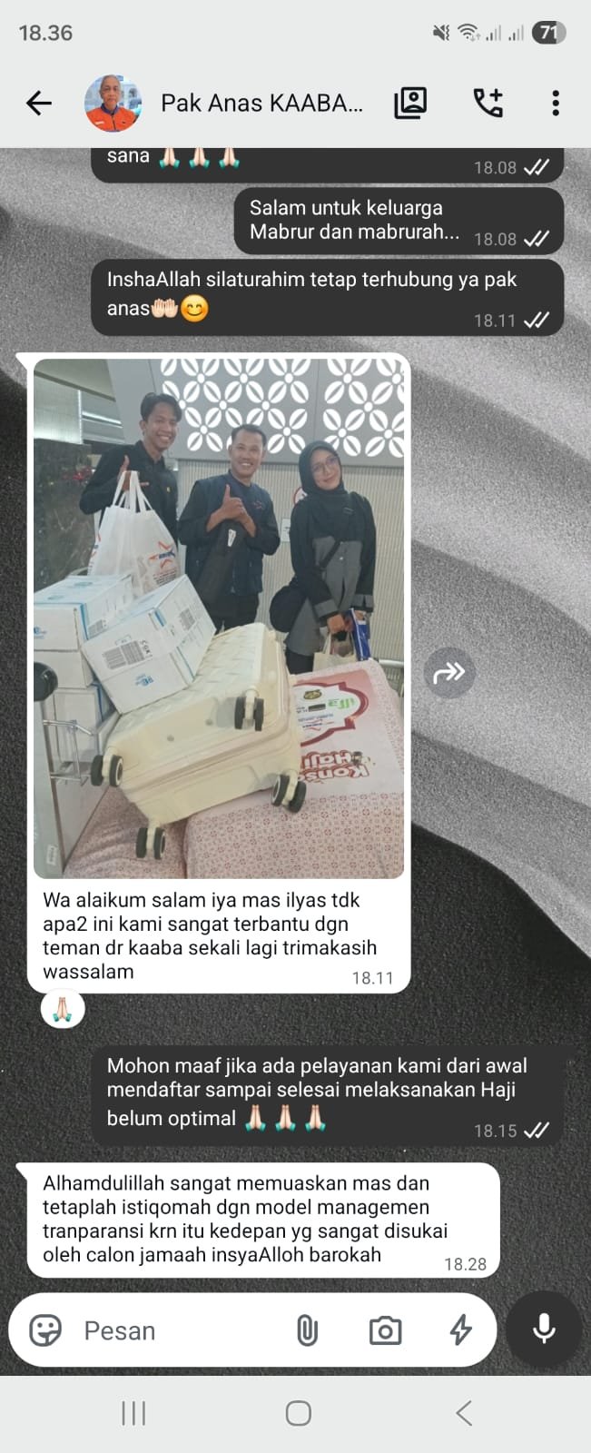 Chat Pak Anas dan keluarga bersama Kaaba Wisata